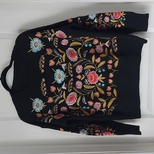 Black embroidered crew neck sweater